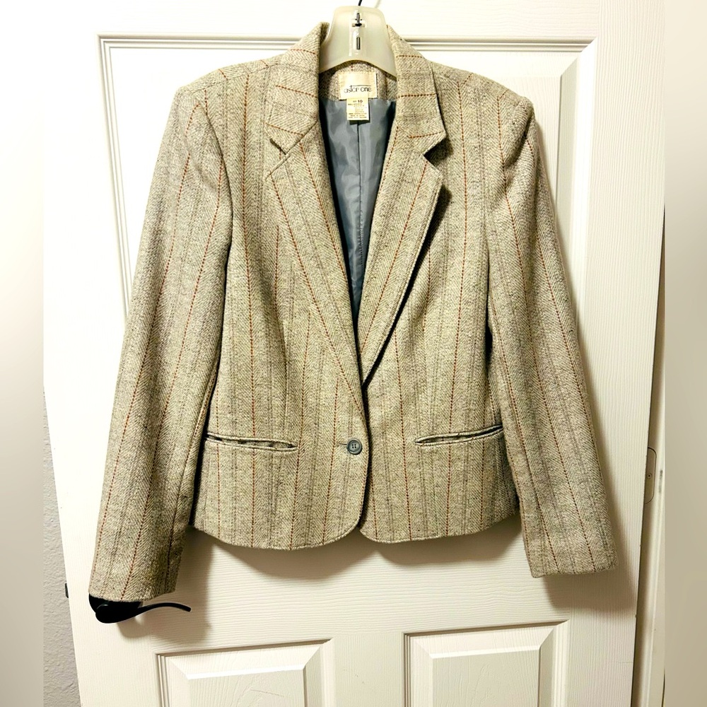 Blazer Astor One Wool blend women’s Buisness grey brown striped lined size 10